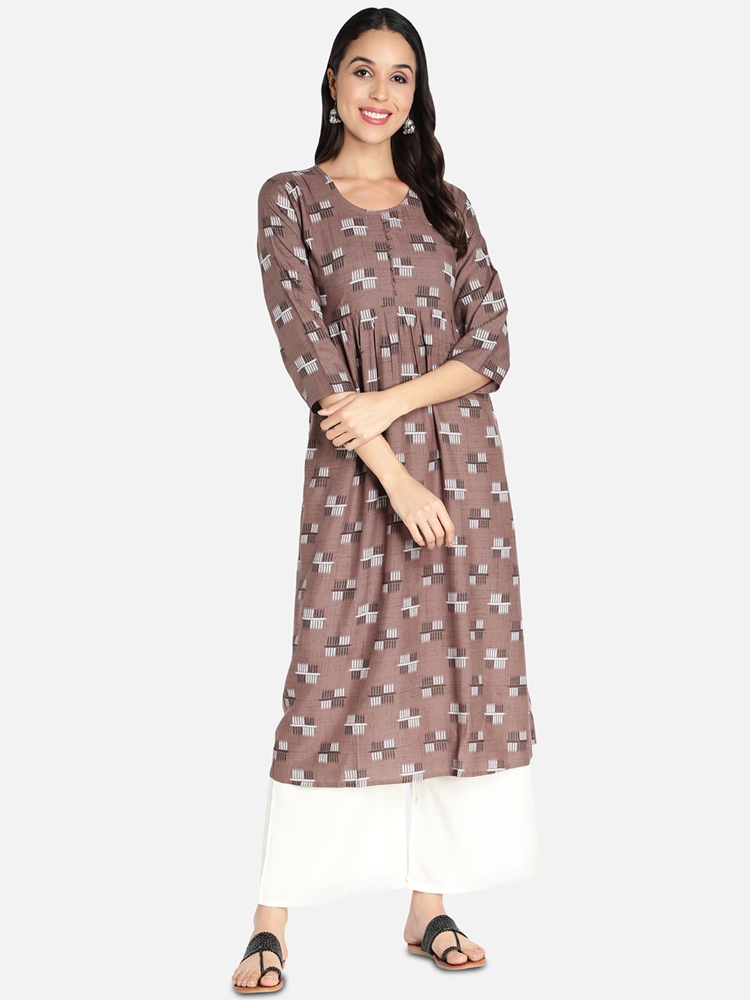 

Fabclub Women Brown Geometric Printed Kurta