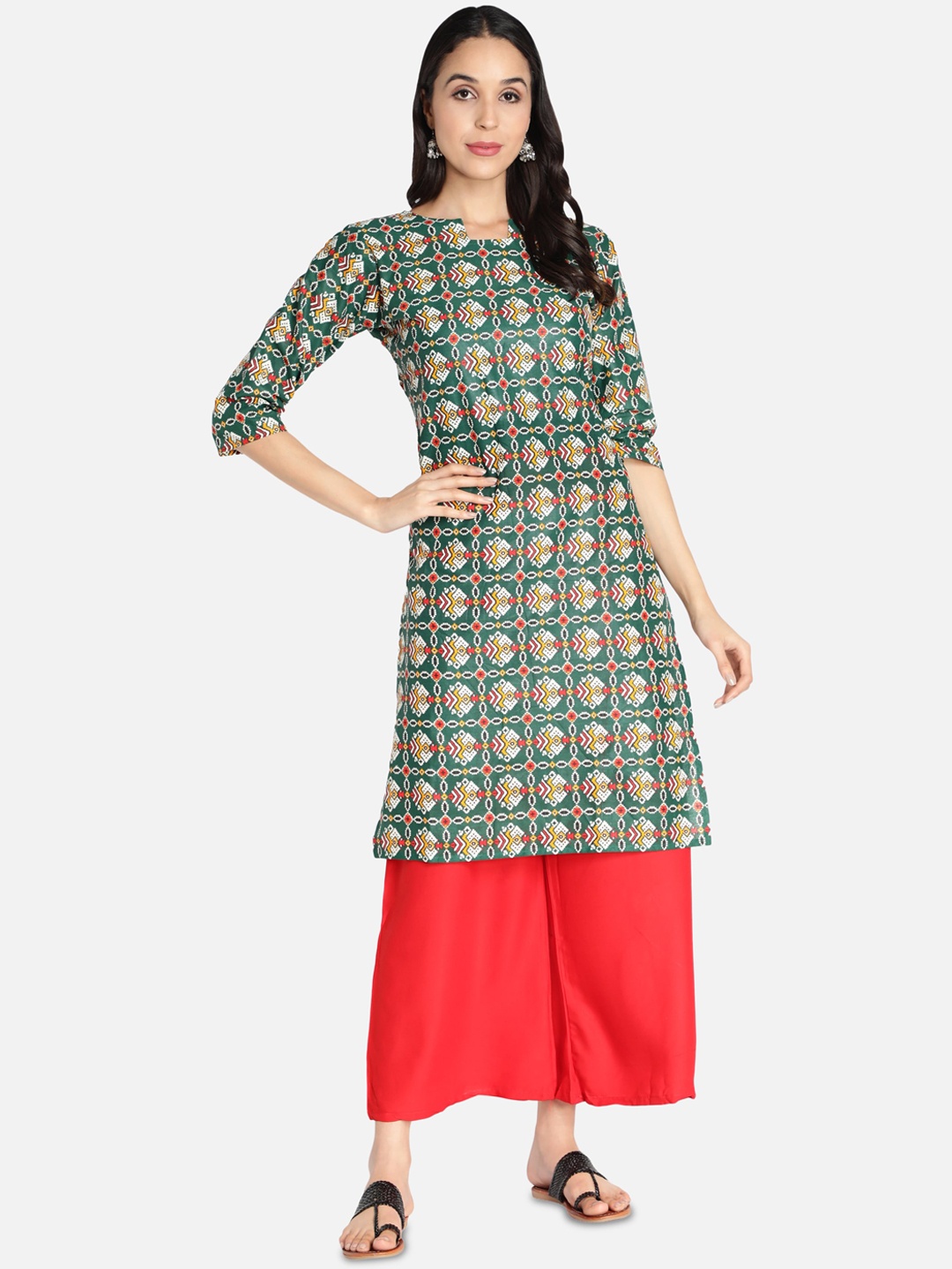

Fabclub Women Green & Red Ethnic Motifs Printed Kurta