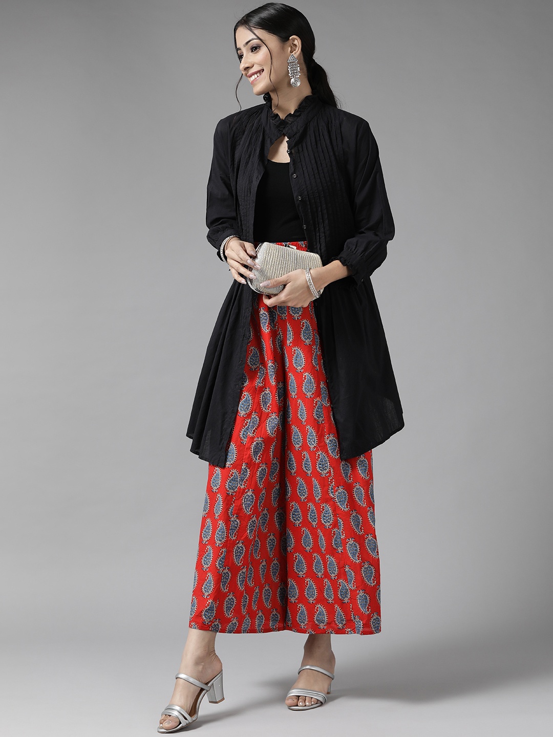 

PANIT Women Red & Blue Paisley Printed Cotton Palazzos