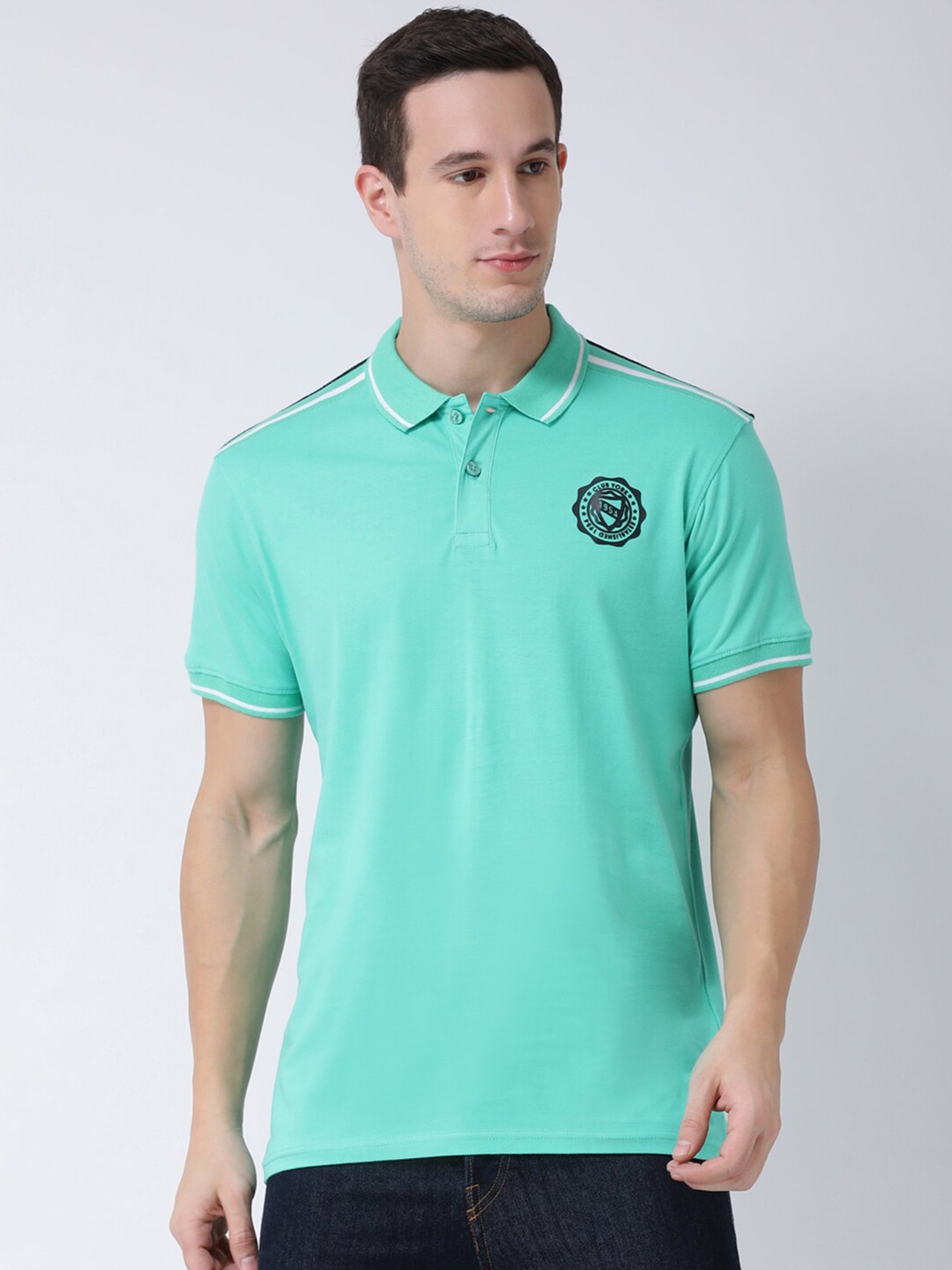 

Club York Men Sea Green Polo Collar Cotton T-shirt