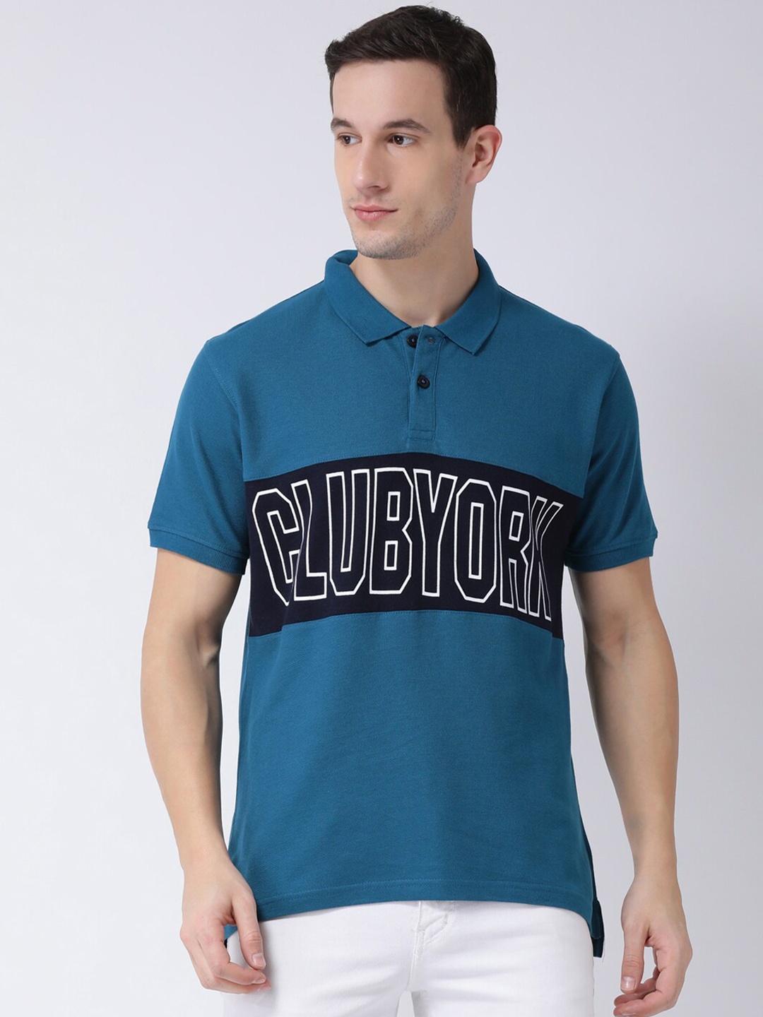 

Club York Men Teal Printed T-shirt