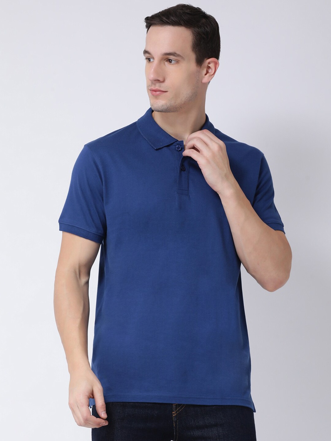 

Club York Men Blue Polo Collar Cotton T-shirt