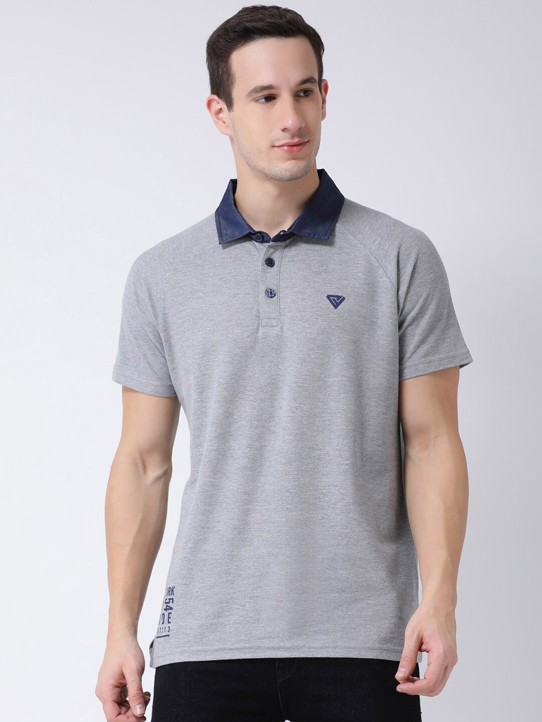 

Club York Men Grey Solid Cotton Polo Collar T-shirt