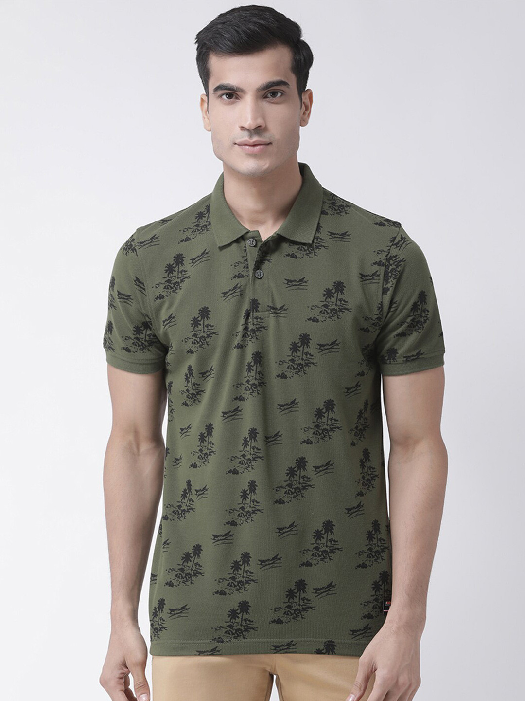 

Club York Men Olive Green Tropical Printed Polo Collar T-shirt