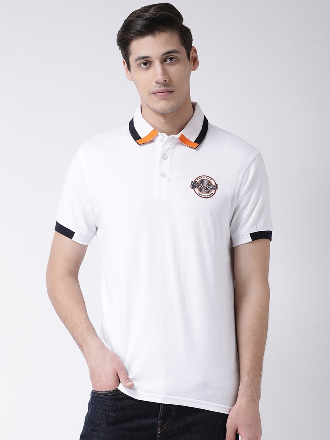 

Club York Men White Polo Collar T-shirt