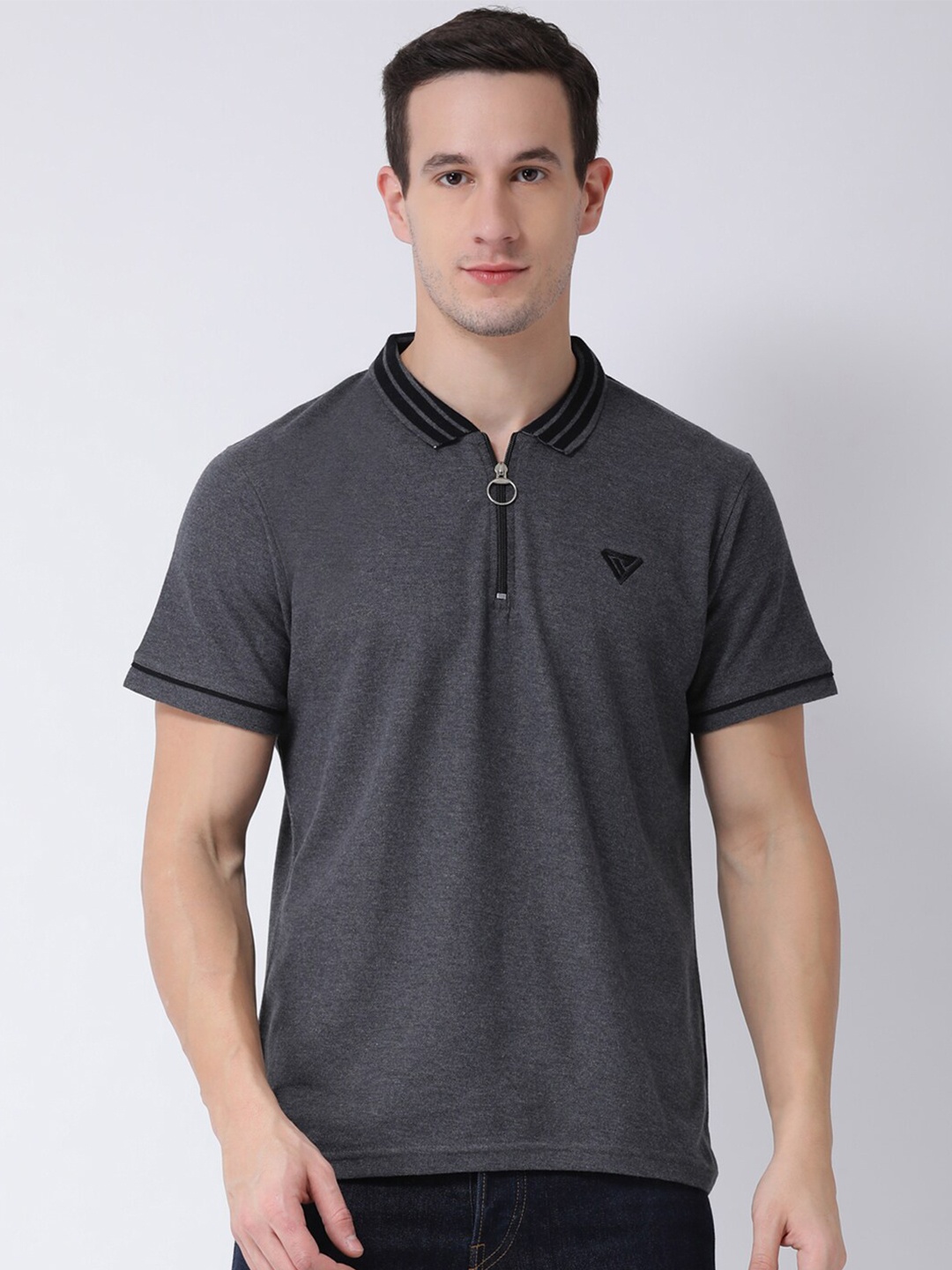 

Club York Men Grey Polo Collar Cotton T-shirt