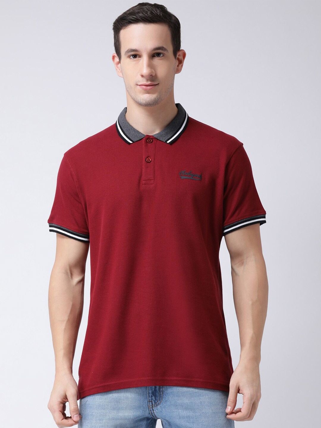 

Club York Men Red Polo Collar T-shirt