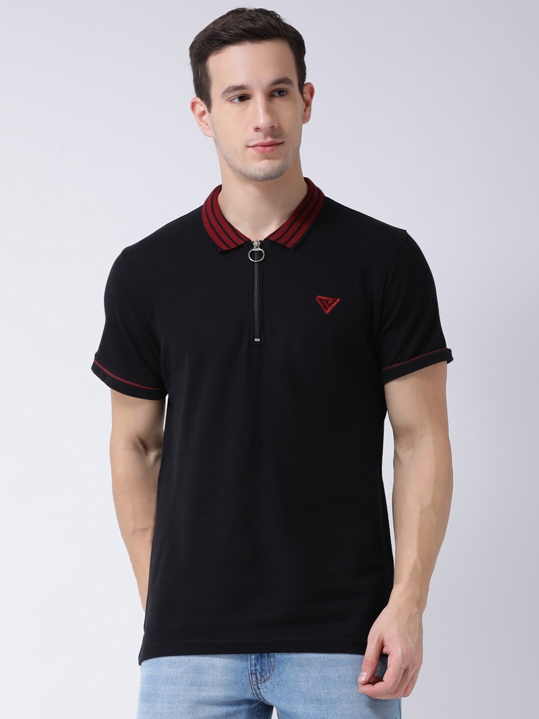 

Club York Men Black Polo Collar T-shirt