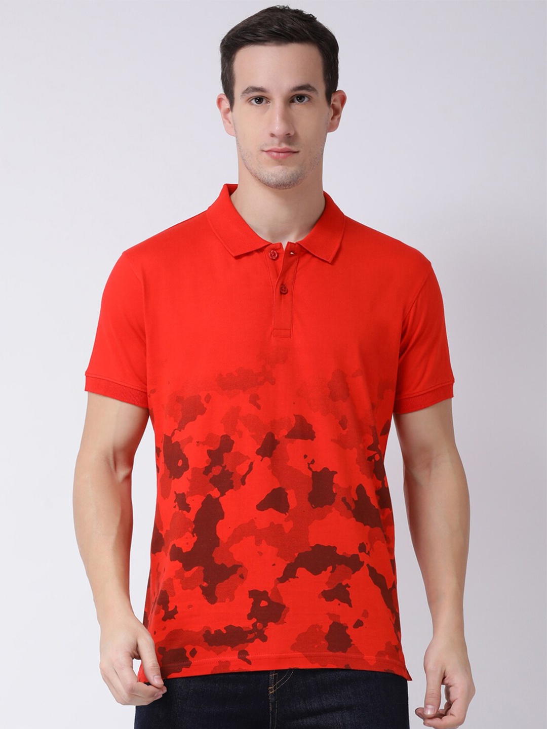 

Club York Men Red & Black Printed Polo Collar T-shirt