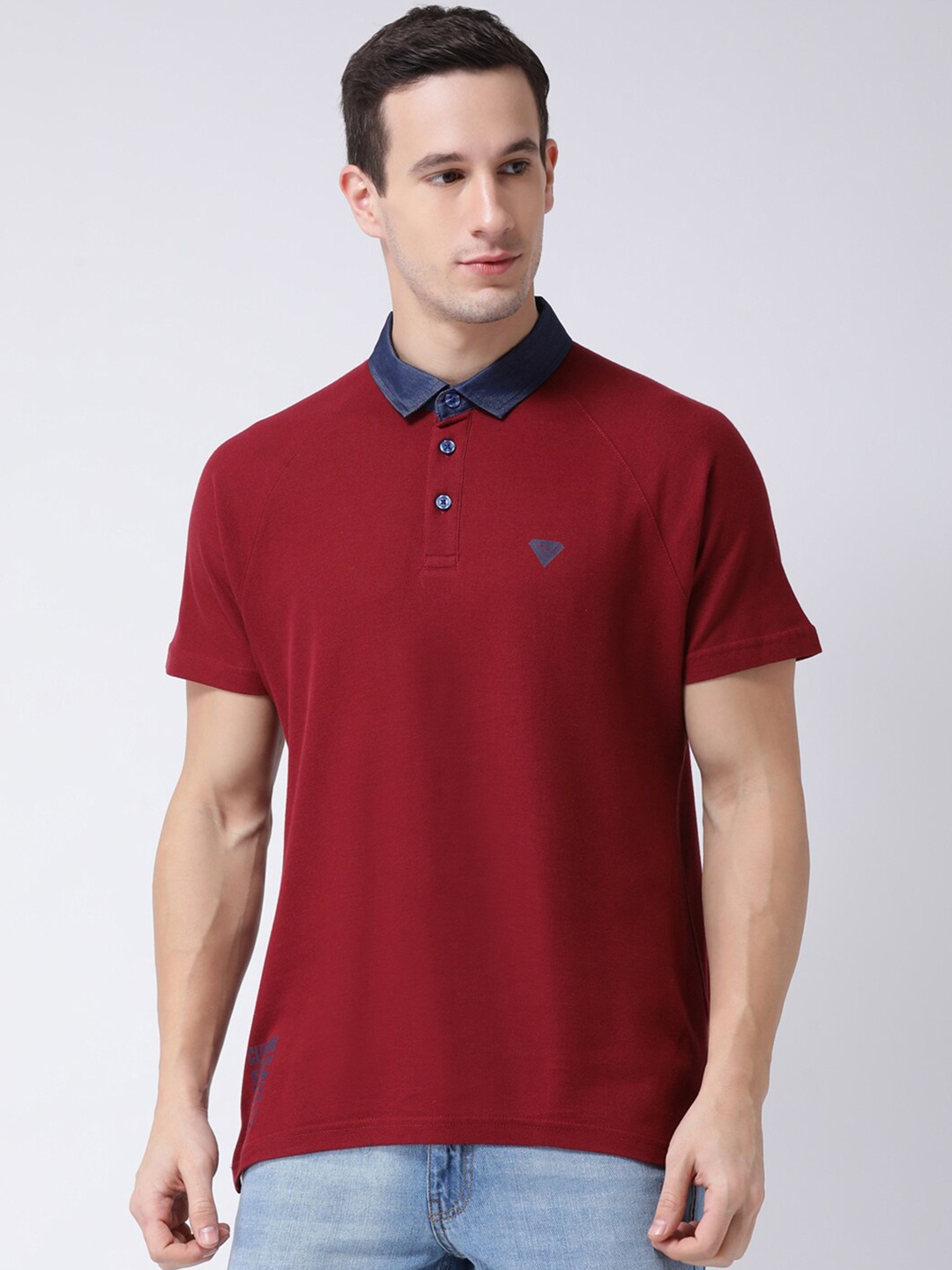 

Club York Men Maroon & Navy Blue Polo Collar Cotton T-shirt