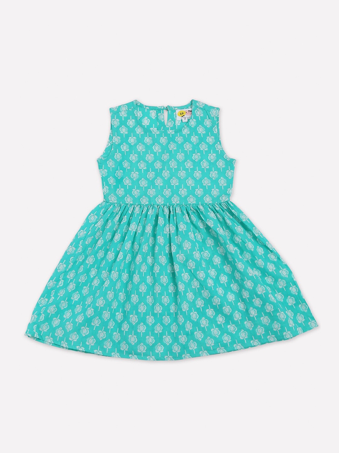 

CUTE LEMONS Blue Floral Printed Cotton Fit and Flare Dress