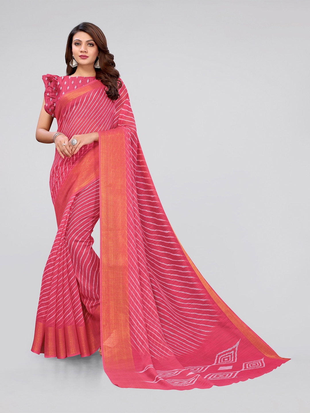 

KALINI Pink & White Leheriya Saree