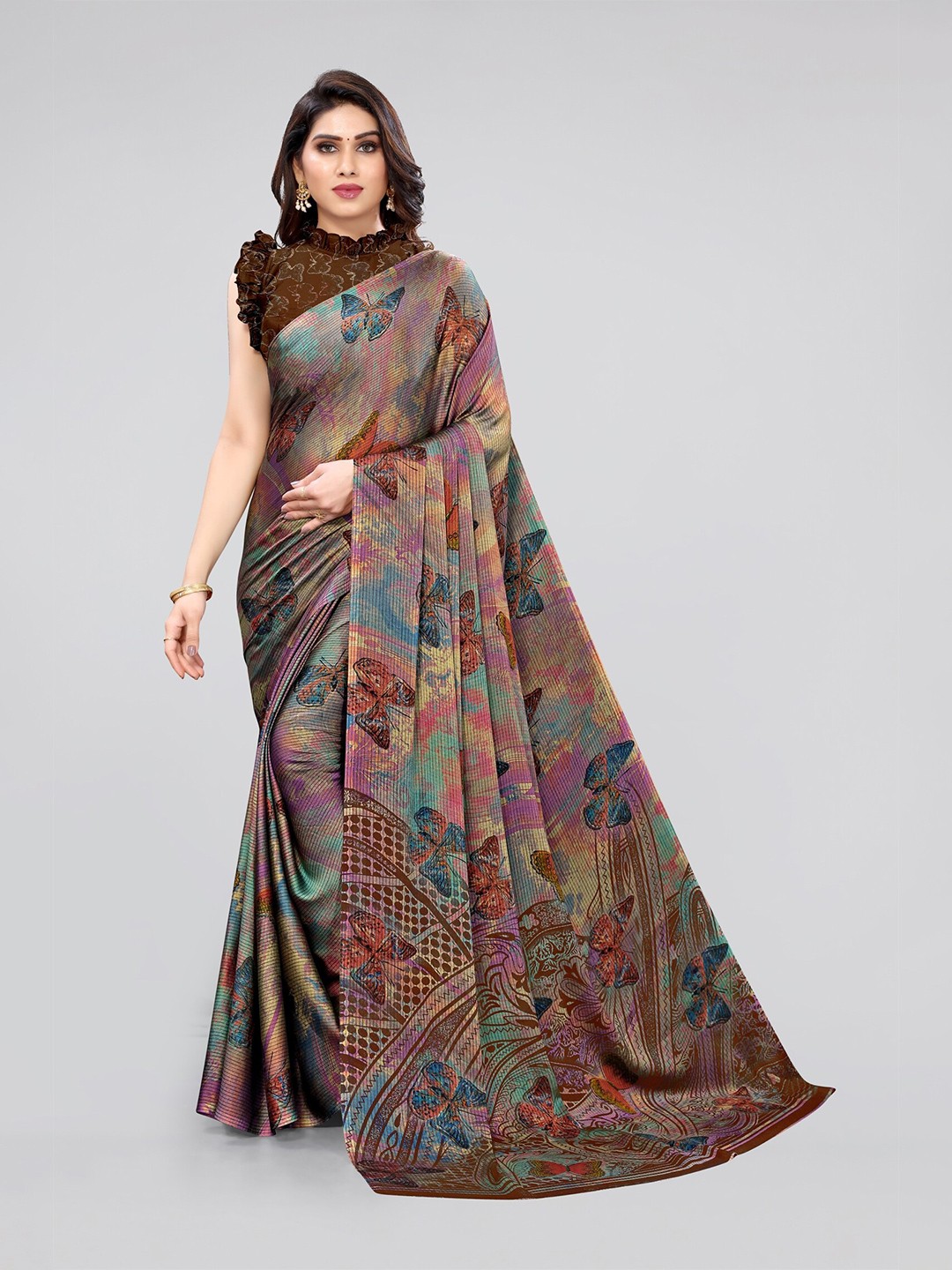 

KALINI Pink & Brown Bagh Saree