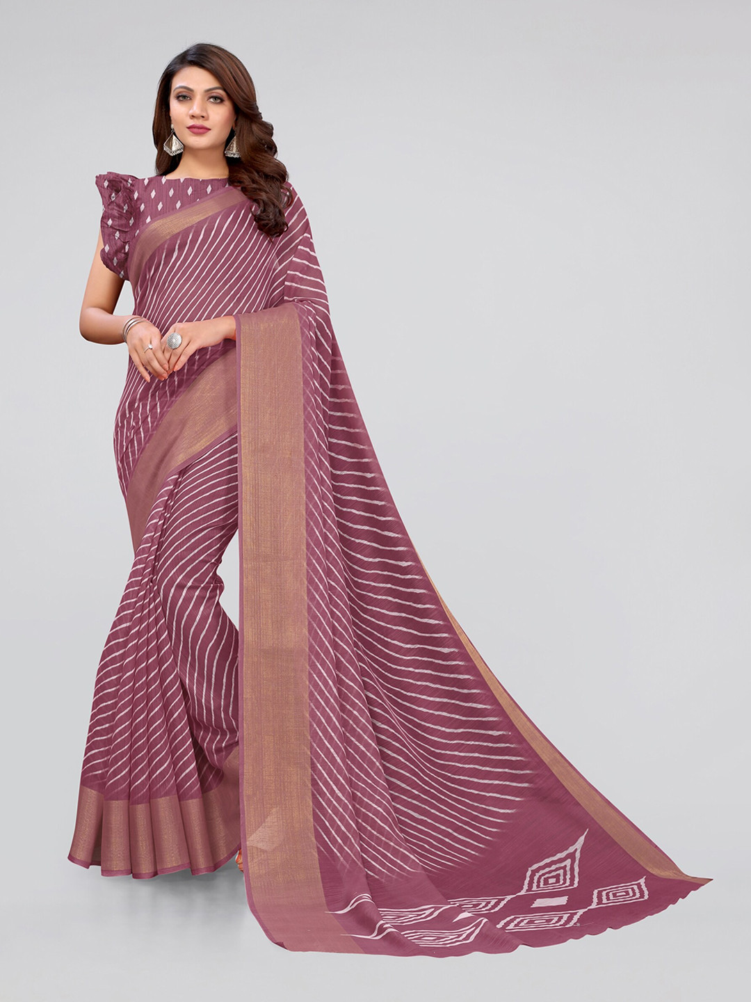 

KALINI Purple & Gold-Toned Leheriya Printed Saree