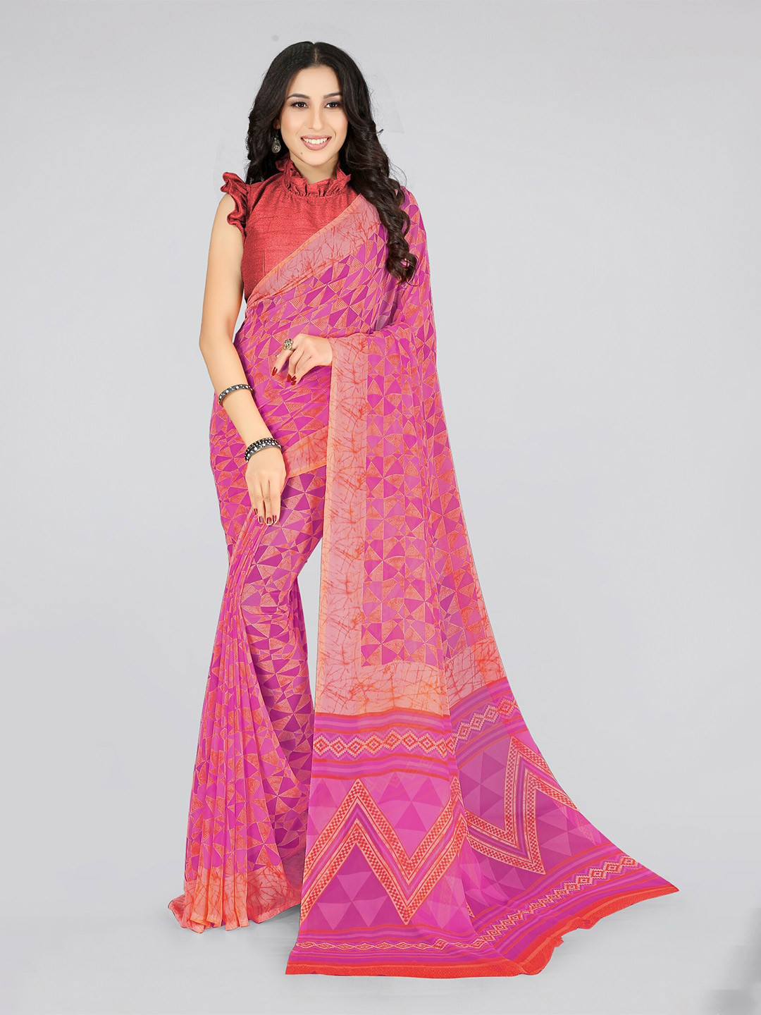 

KALINI Pink & Purple Printed Saree