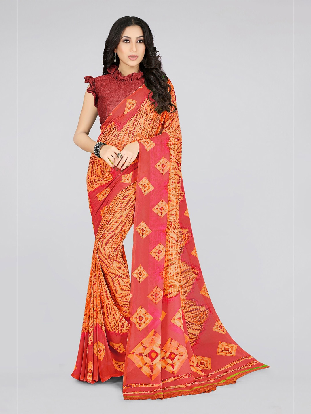 

KALINI Orange & Yellow Tie & Dye Bandhani Saree