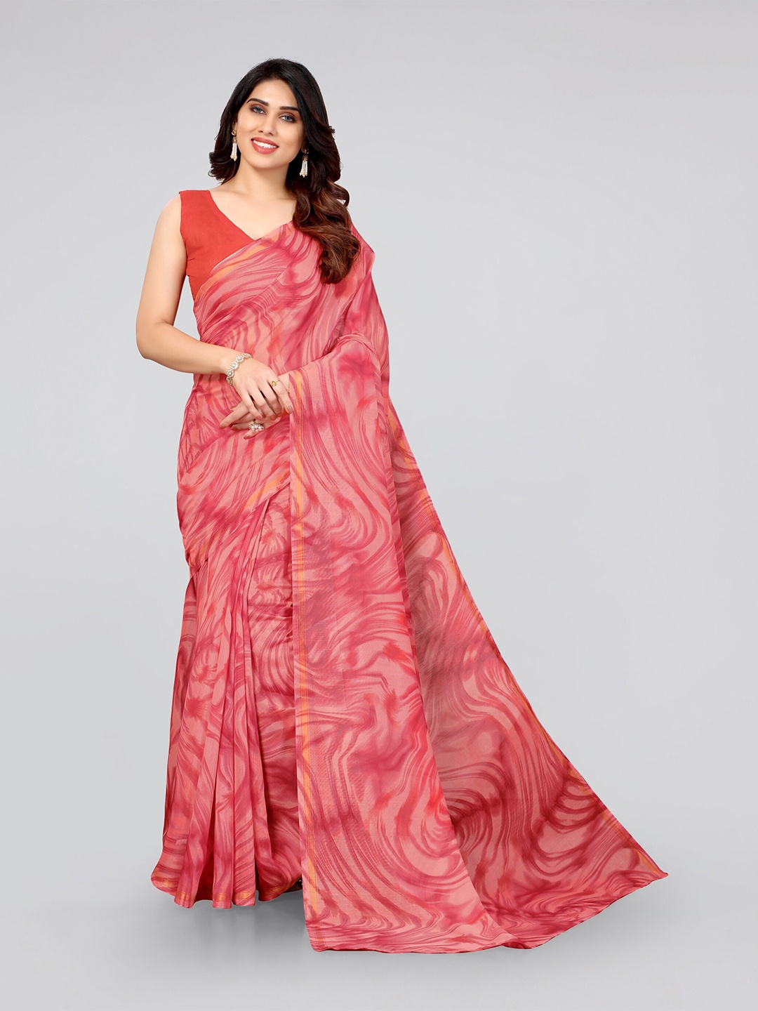 

KALINI Women Peach Printed Cotton Saree