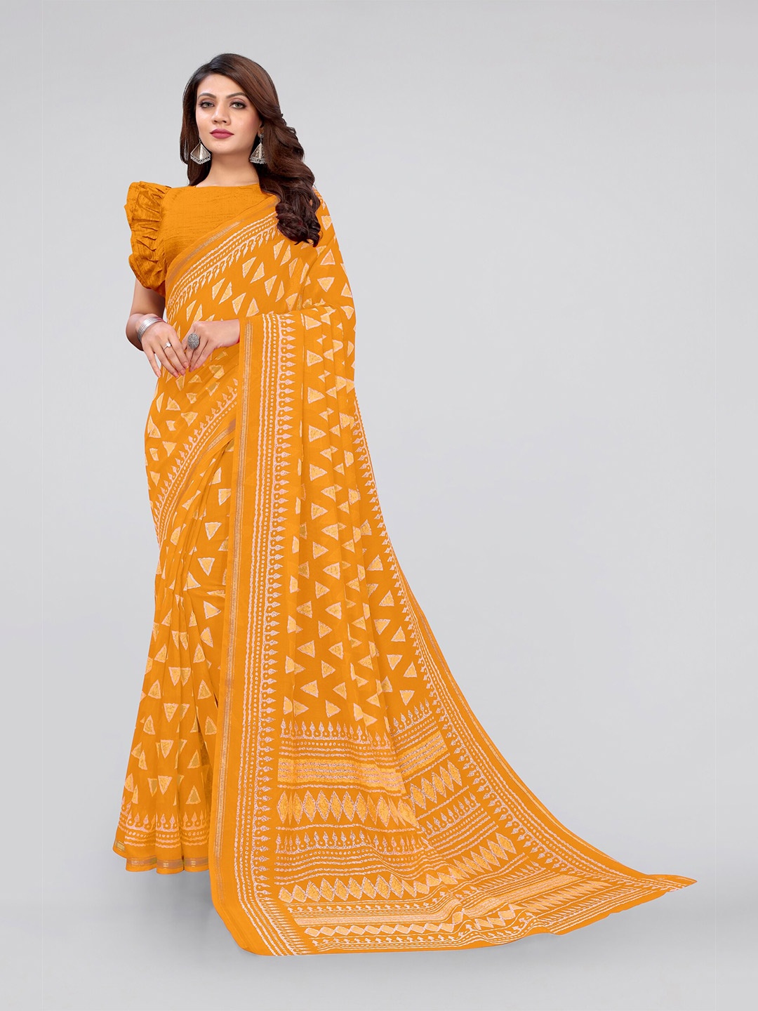 

KALINI Women Mustard Printed Cotton Saree