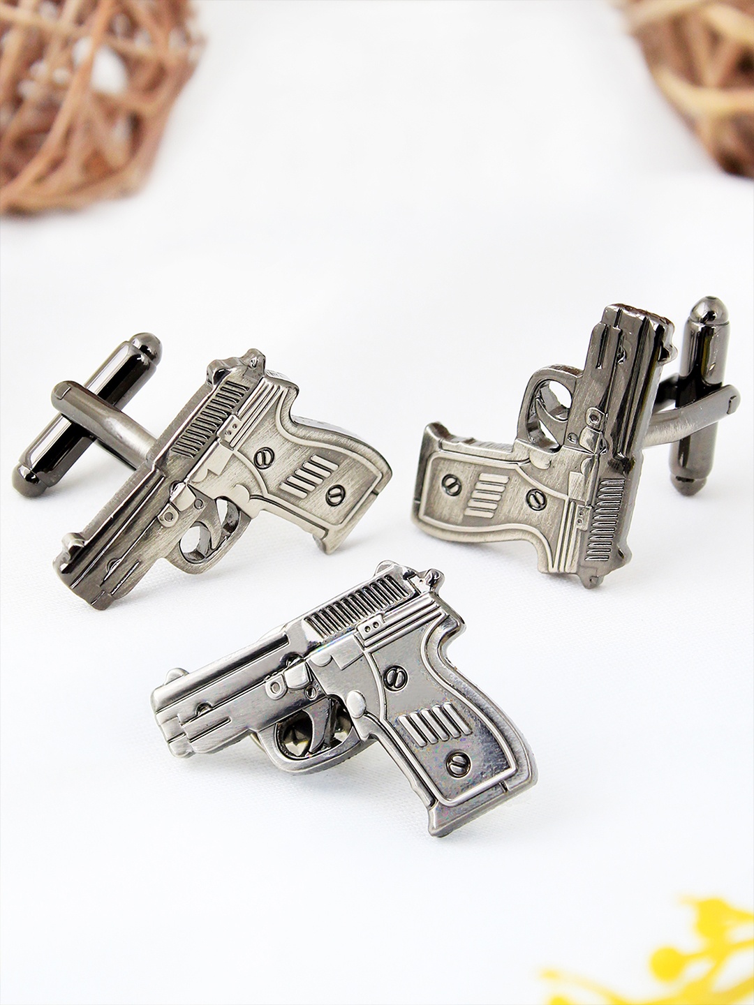 

PELUCHE Unisex Grey Rhodium-Plated Cufflinks & Lapel Pin Accessory Gift Set