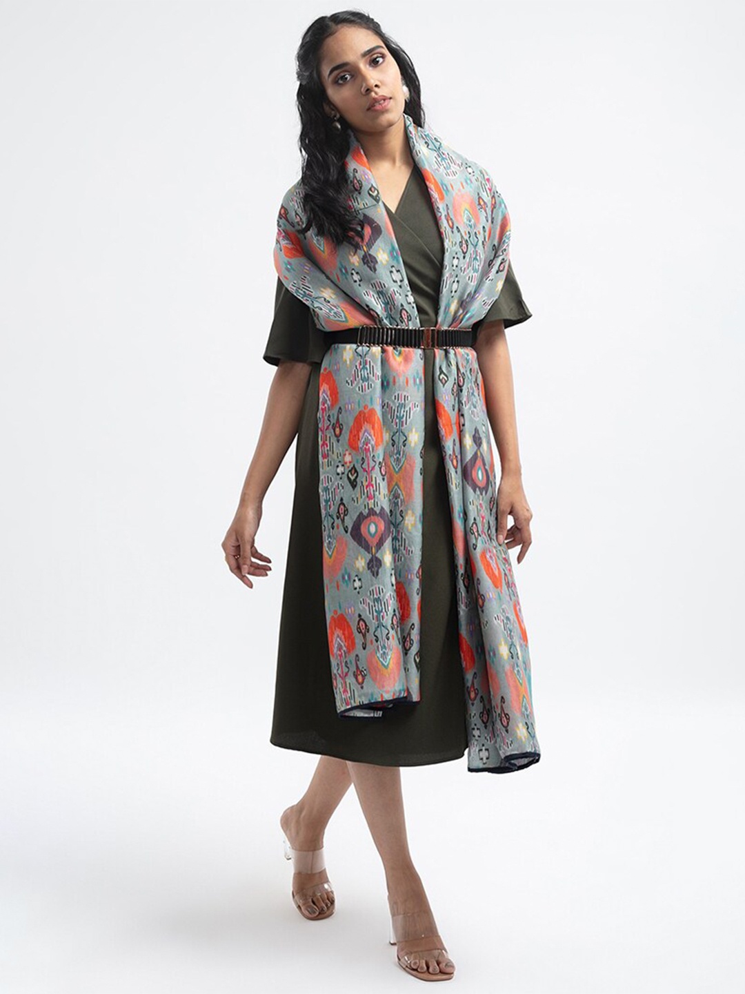 

Payal Singhal Women Blue & Orange Printed Silk Scarf