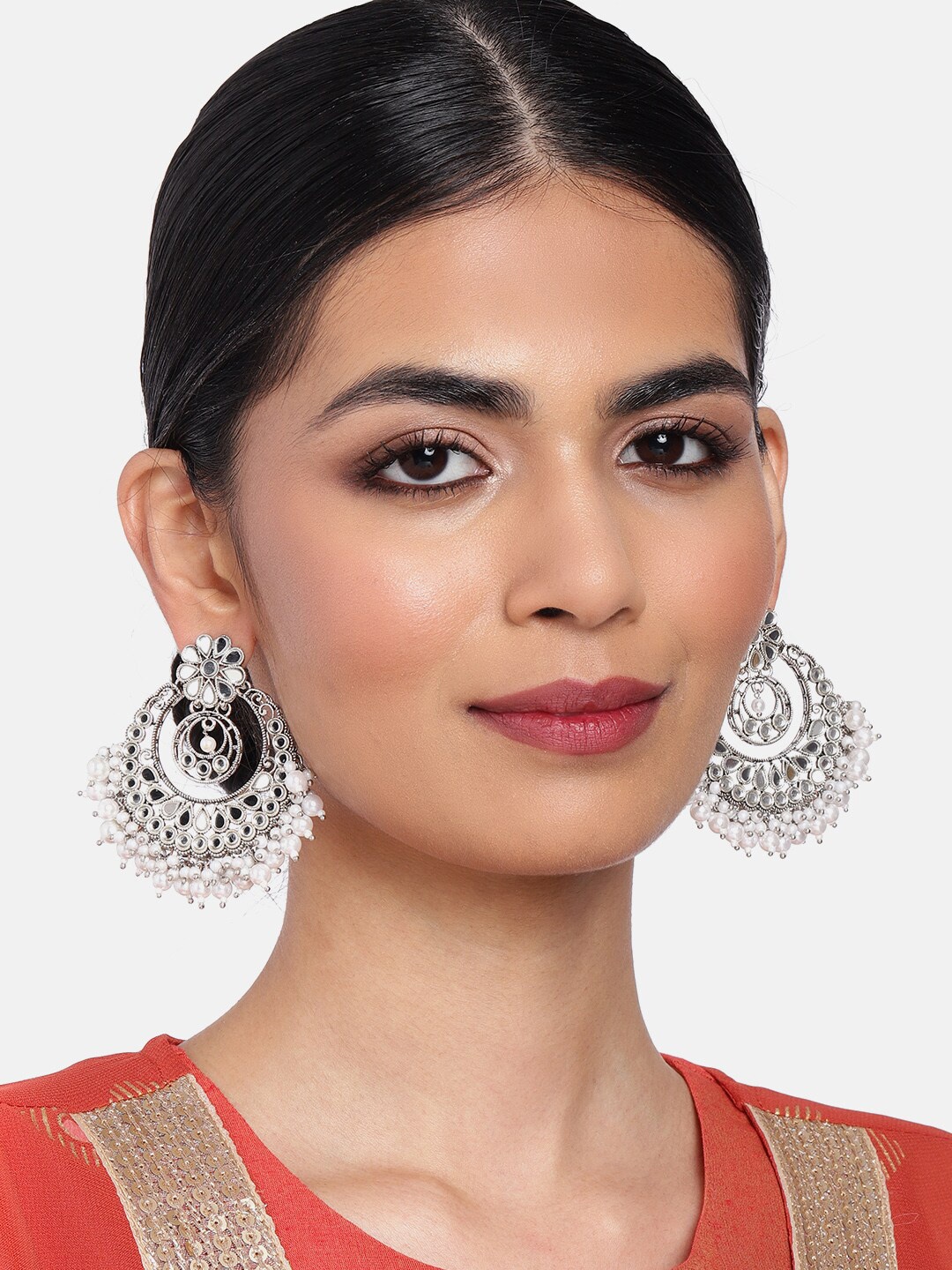 

AccessHer Silver-Plated Circular Chandbalis Earrings