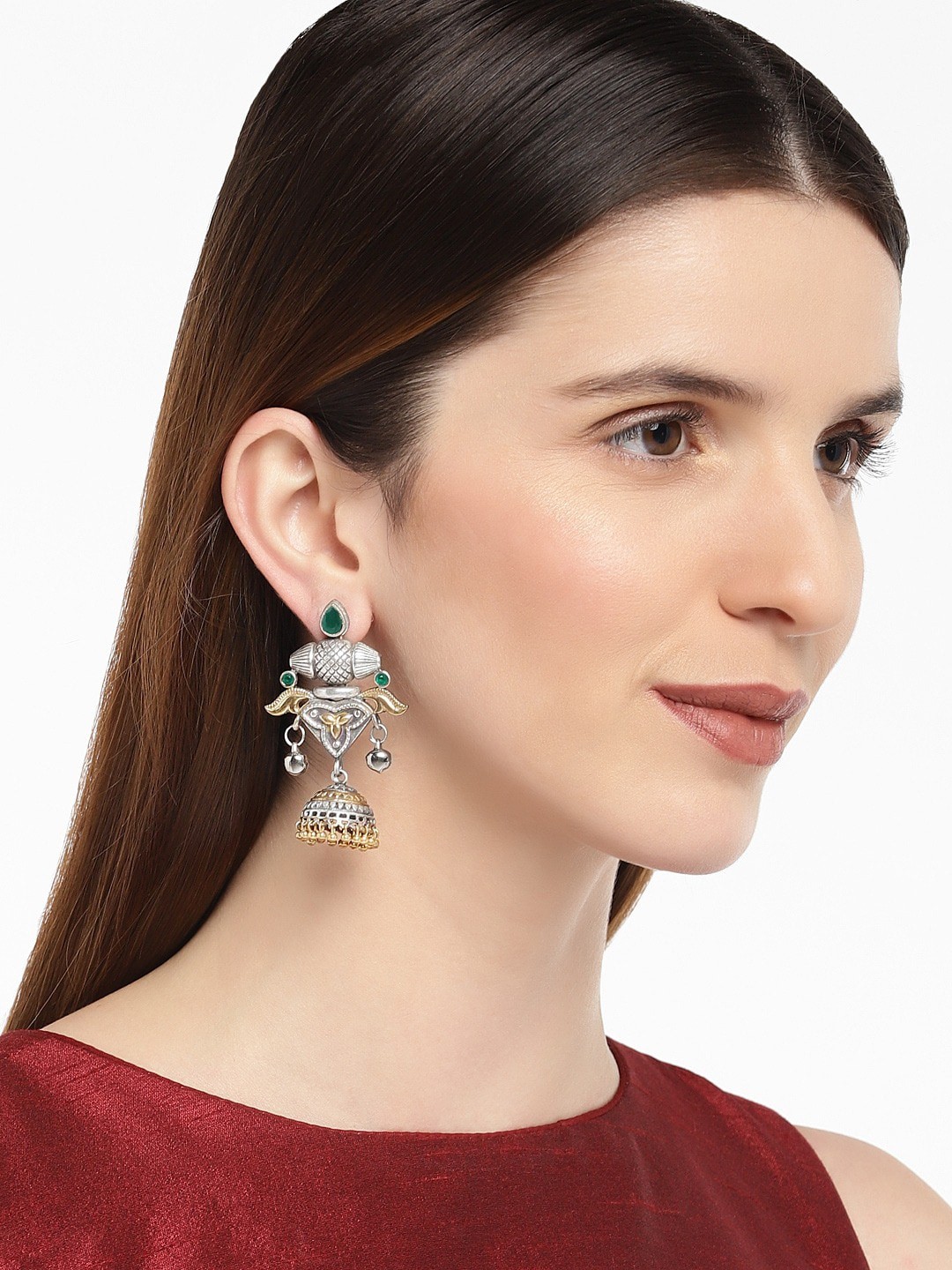 

AccessHer Silver-Plated Temple Work Classic Jhumkas Earrings