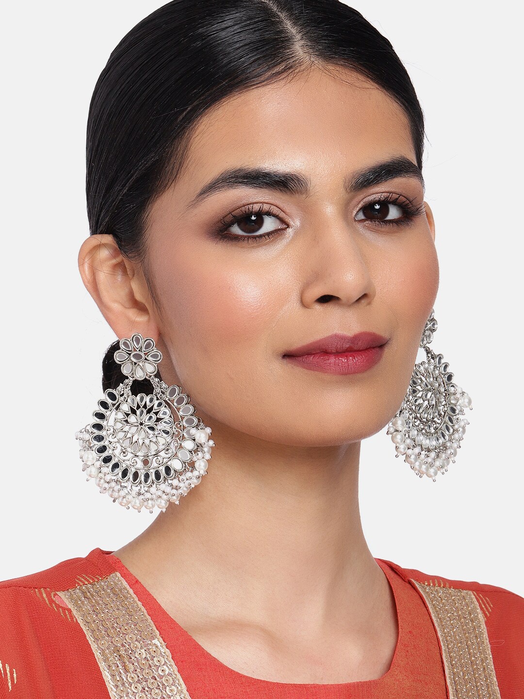 

AccessHer Silver-Plated Circular Silver Chandbalis Earrings