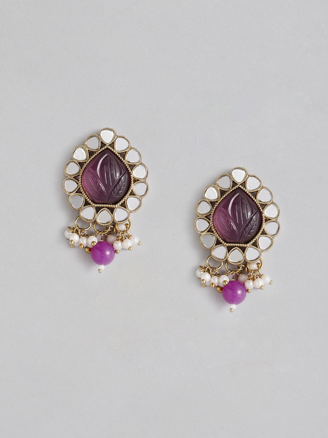 

AccessHer Gold-Plated & Purple Teardrop Shaped Studs Earrings