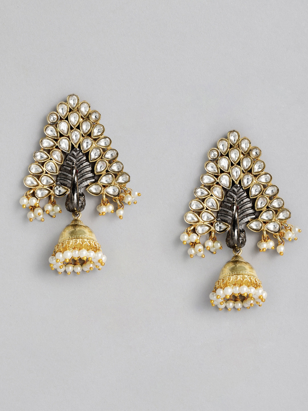 

AccessHer Gold-Plated & White Antique Peacock Shaped Jhumkas