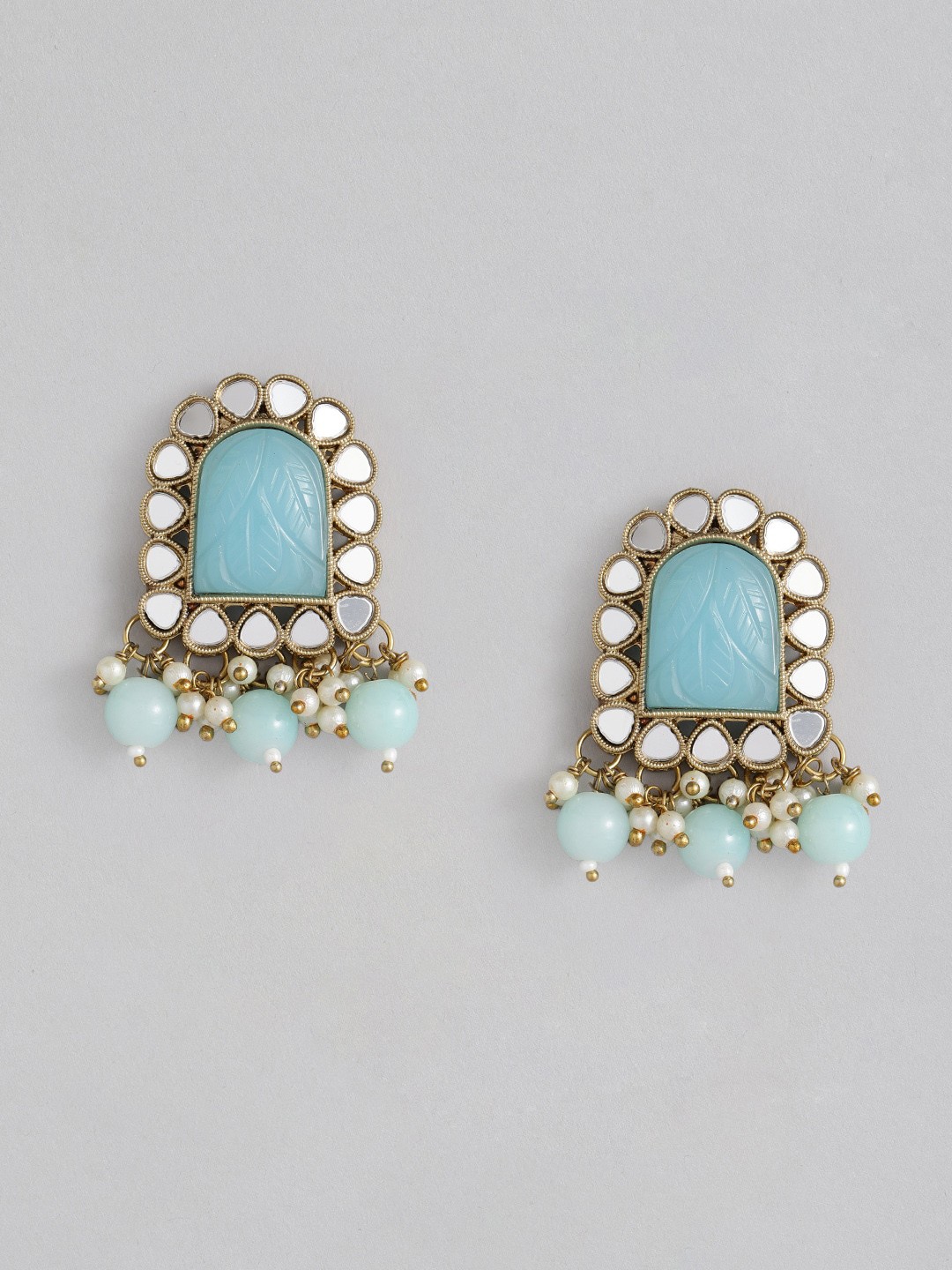 

AccessHer Gold-Plated Turquoise Blue & White Geometric Drop Earrings