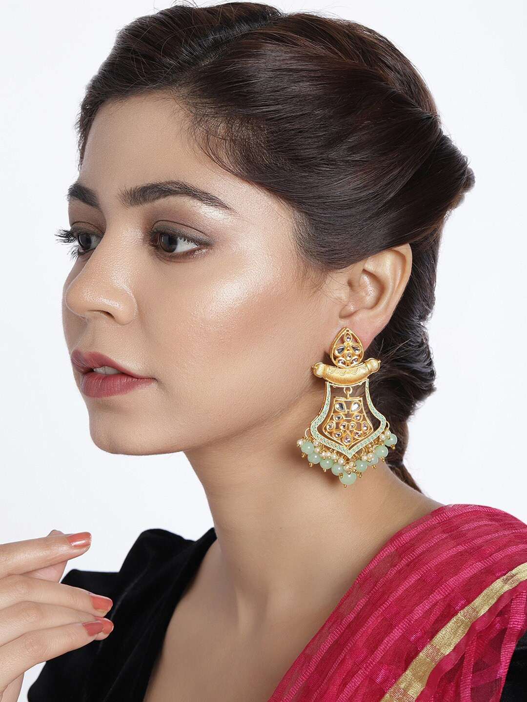 

AccessHer Gold-Plated & Sea Green Teardrop Shaped Drop Earrings