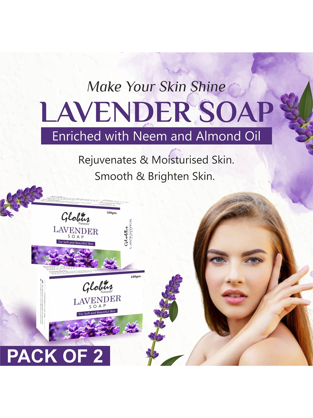 

Globus naturals Set of 2 Lightening & Brightening Lavender Soap with Almond Oil 100 g each