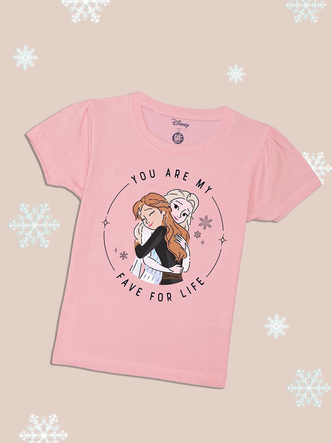 

YK Disney Girls Pink & Black Printed Cotton T-shirt