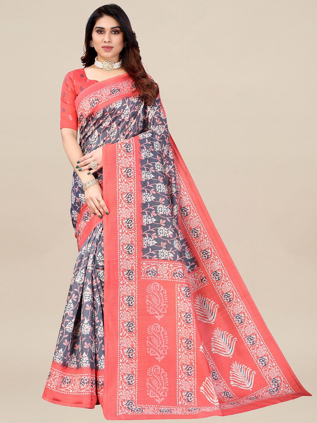 

KALINI Women Grey Printed Art Silk Saree
