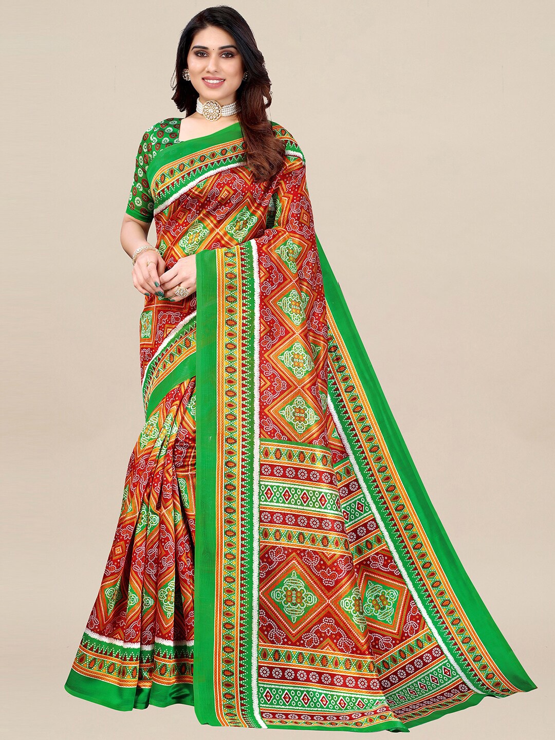 

KALINI Women Red Printed Art Silk Saree