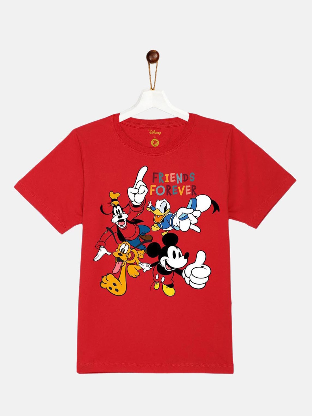 YK Disney Boys Red Mickey & Friends Printed T-shirt