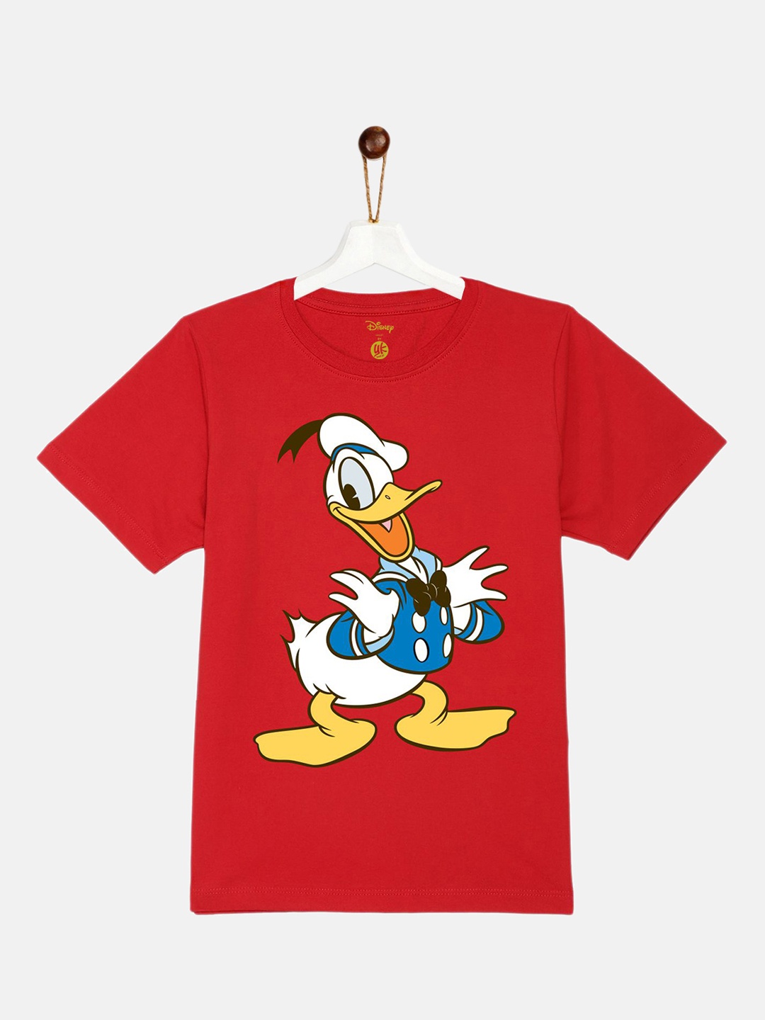 YK Disney Boys Red & Blue Donald Duck Printed Cotton Round Neck T-shirt
