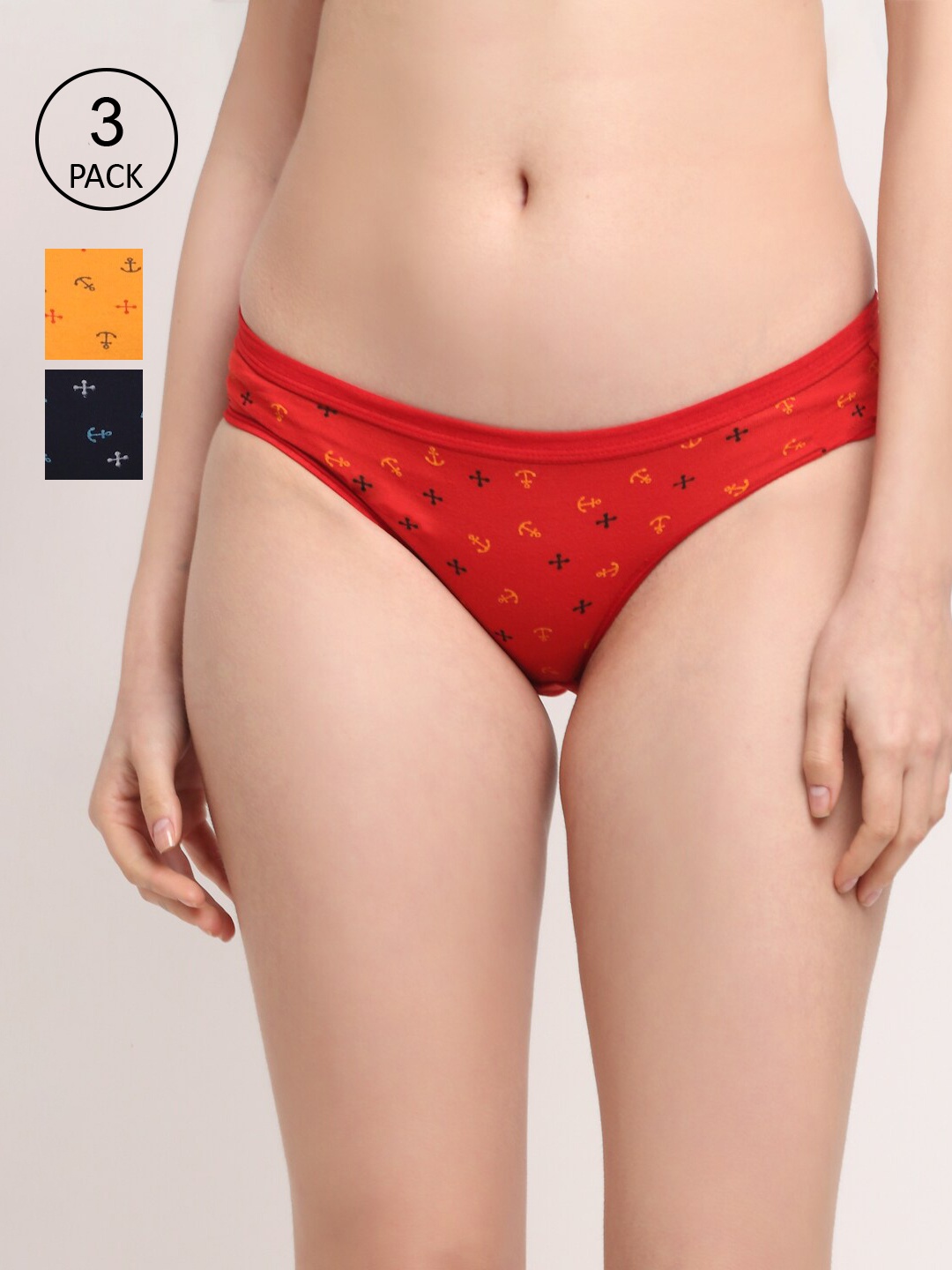 

Friskers Women Pack of 3 Printed Premium Cotton Hipster Briefs - O-324-03-17-26-S, Red