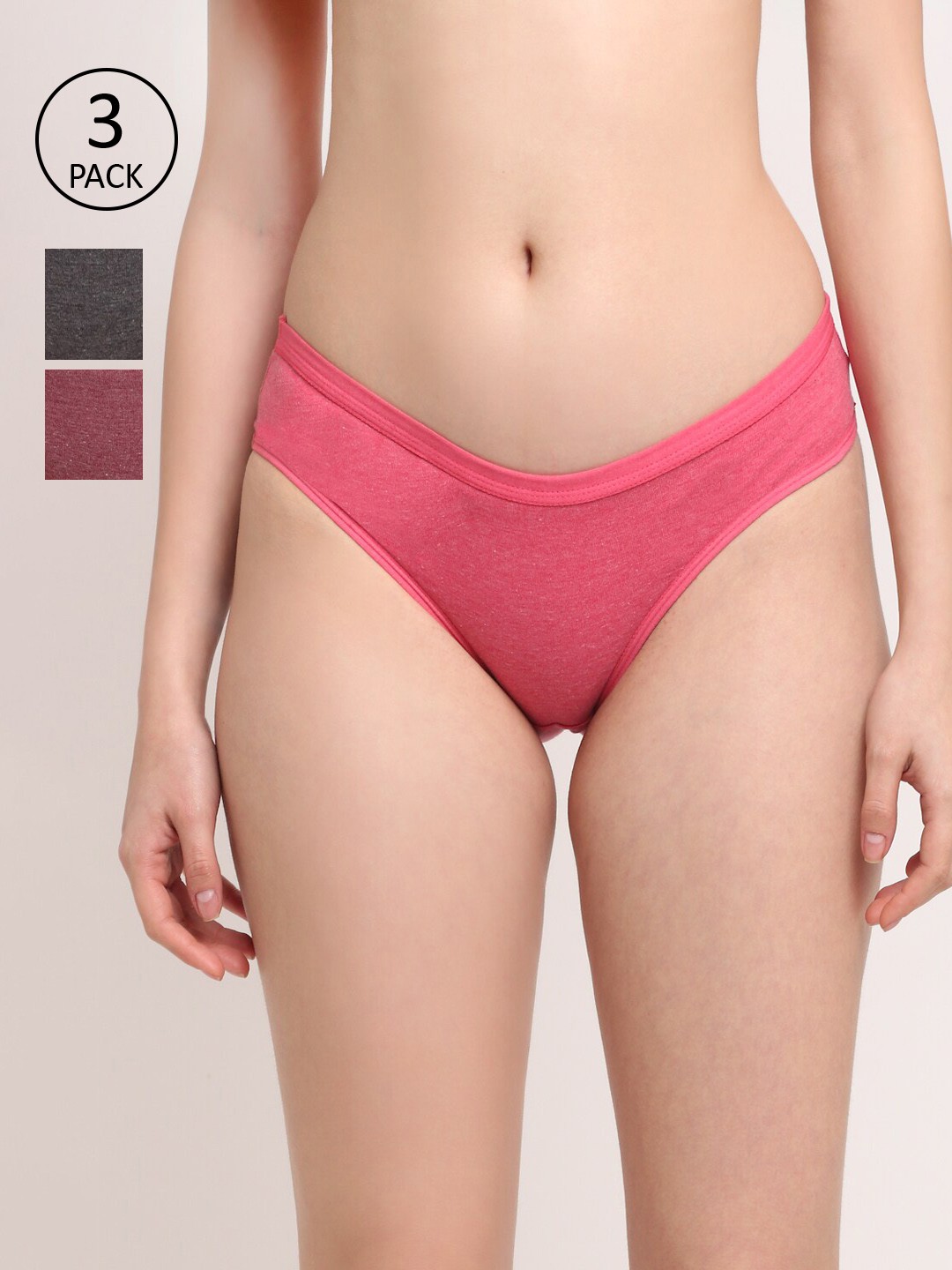 

Friskers Women Pack Of 3 Solid Hipster Briefs O-321-07-08-22-S, Pink