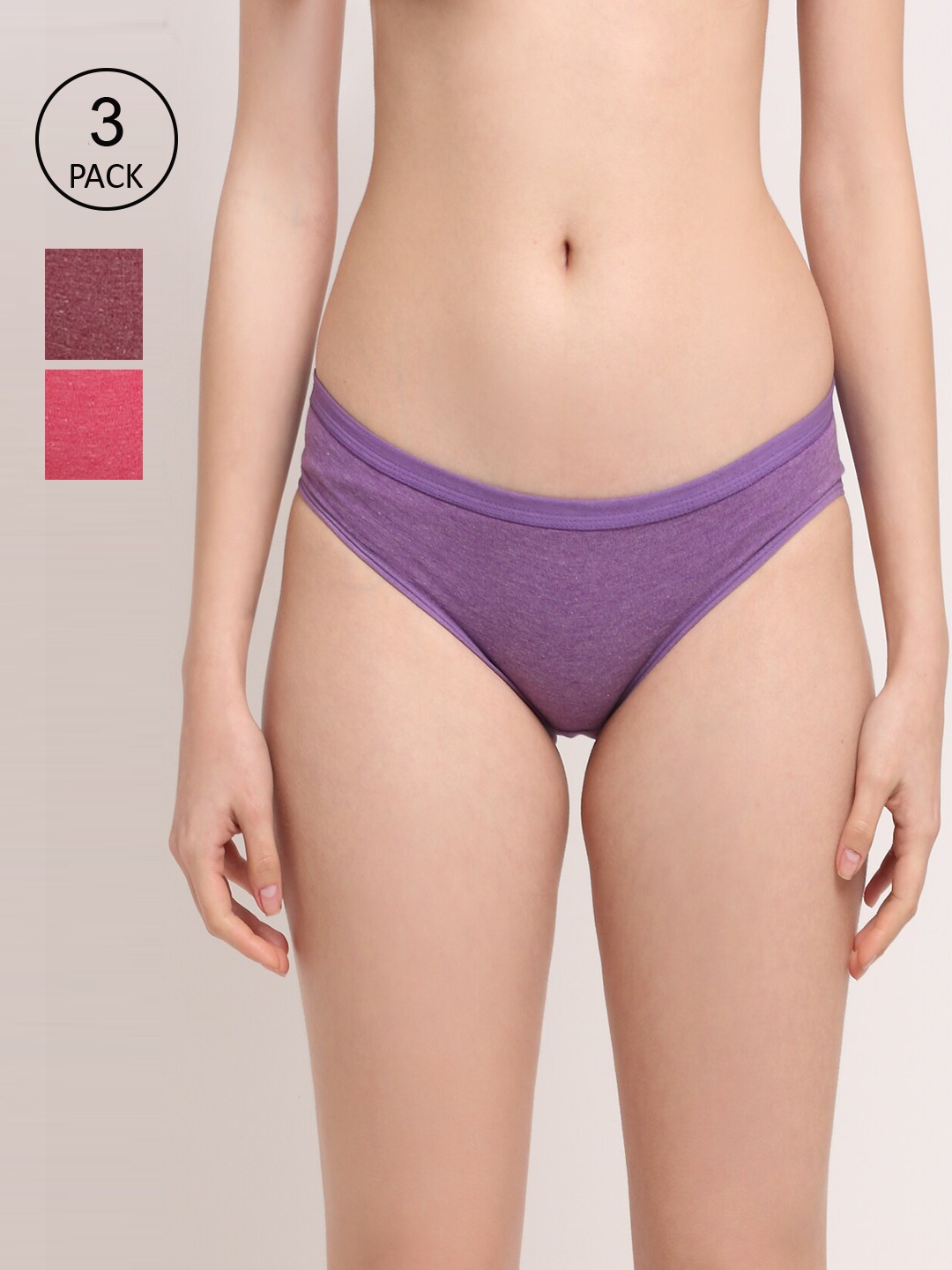 

Friskers Women Pack of 3 Solid Premium Cotton Hipster Briefs - O-321-07-08-16-S, Pink
