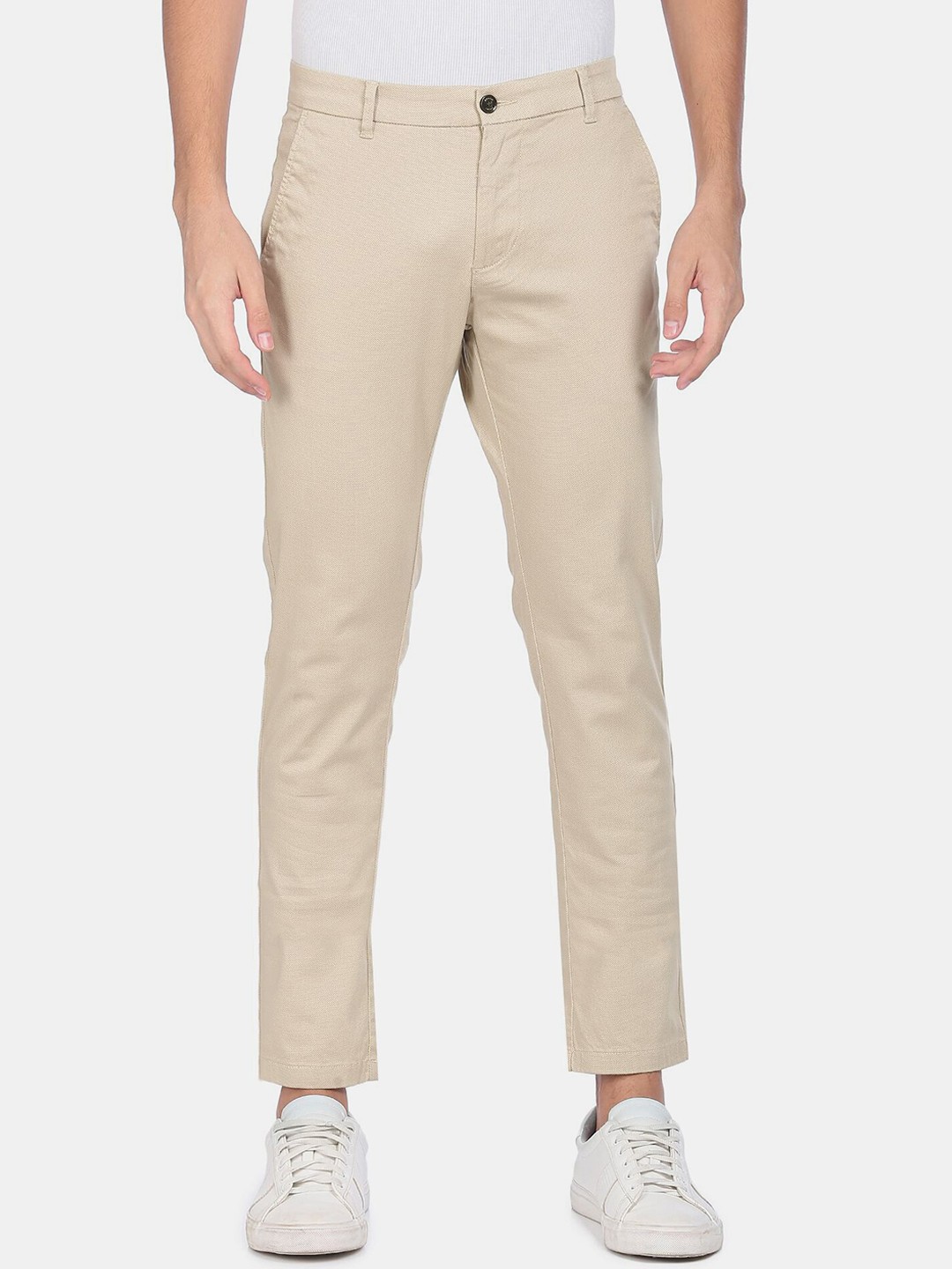 

Arrow Sport Men Beige Textured Mid Rise Cotton Casual Trousers