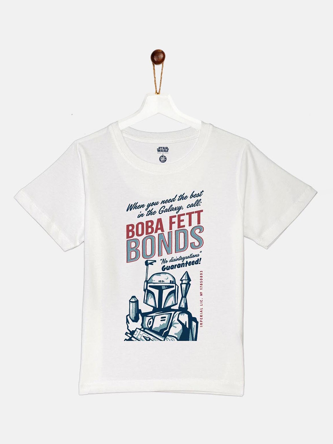 YK Star Wars Boys White Typography Printed Cotton T-shirt
