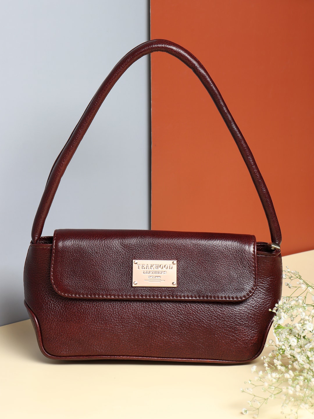 

Teakwood Leathers Maroon Leather Structured Handheld Bag