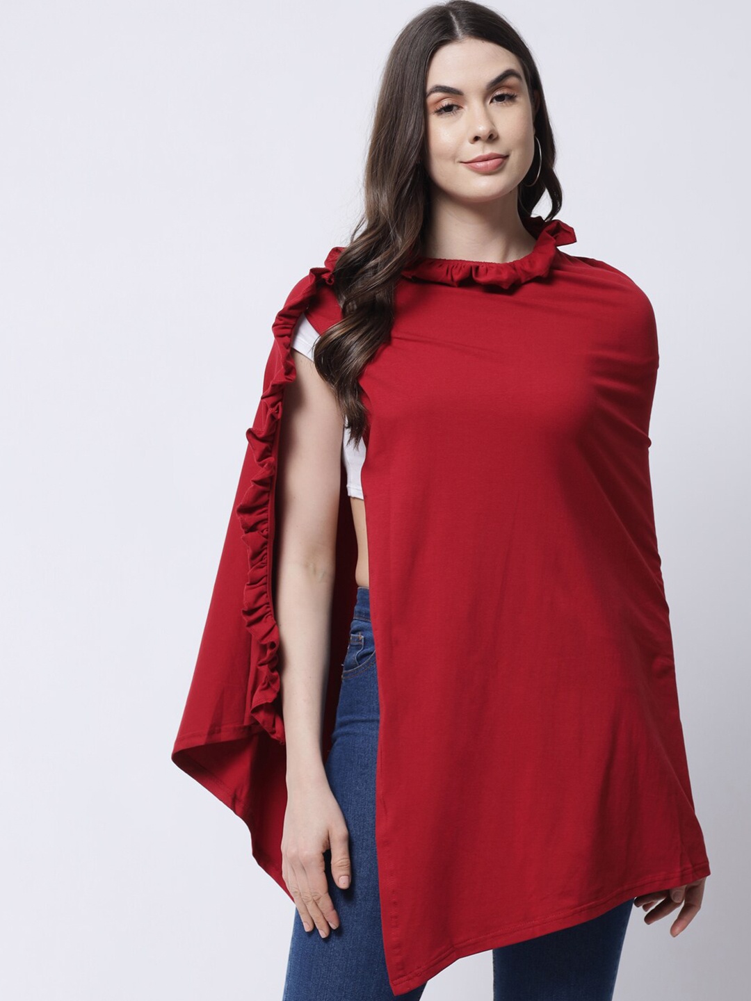 

VANCA ECO Red Ruffles Cape Top