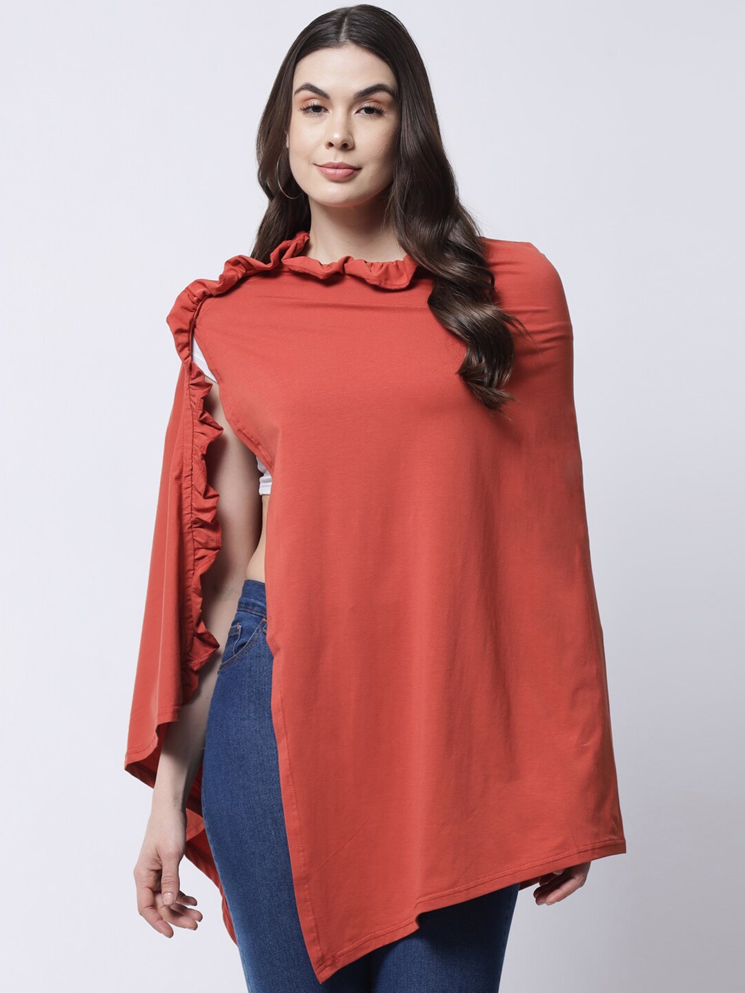 

VANCA ECO Brown Ruffles Cape Longline Top