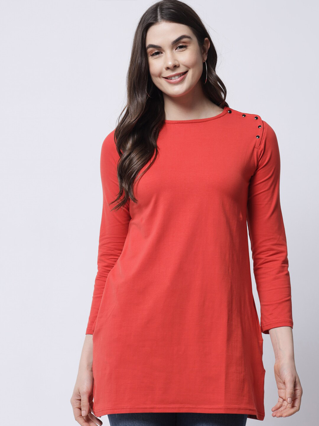 

VANCA ECO Women Red Solid Top with Button Detail