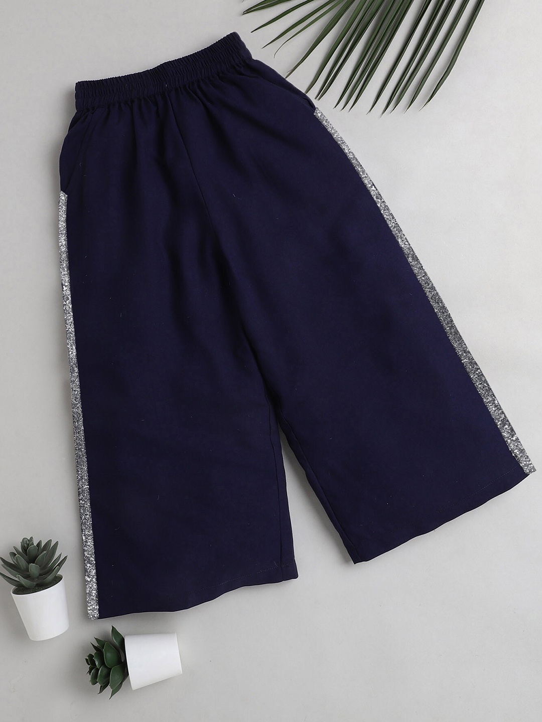 

The Magic Wand Girls Navy Blue & Silver-Toned Palazzos