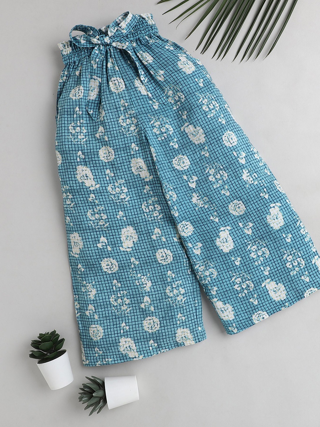 

The Magic Wand Girls Blue & White Printed Palazzos