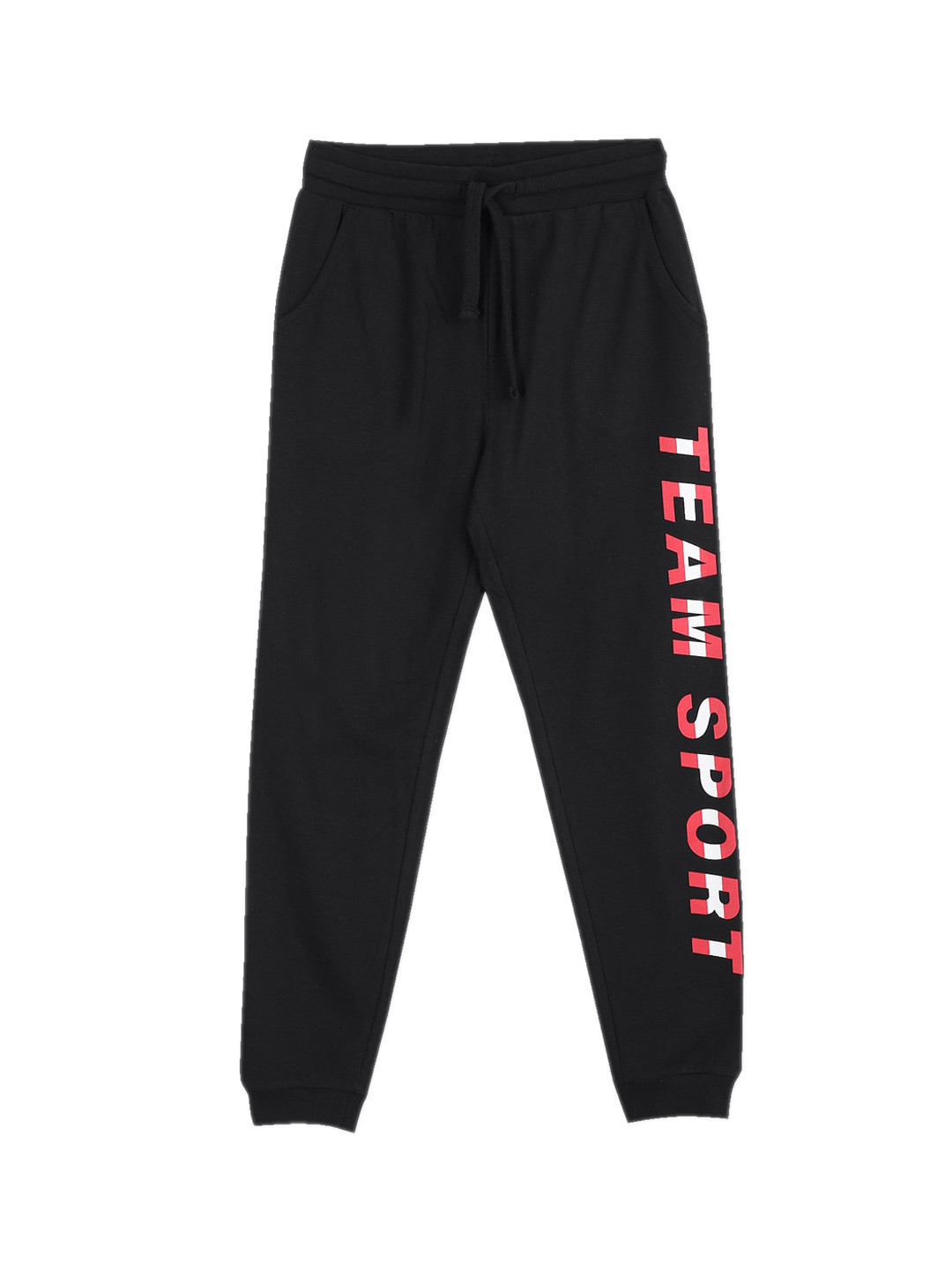 

Ruggers Junior Boys Black & Red Printed Straight-Fit Joggers