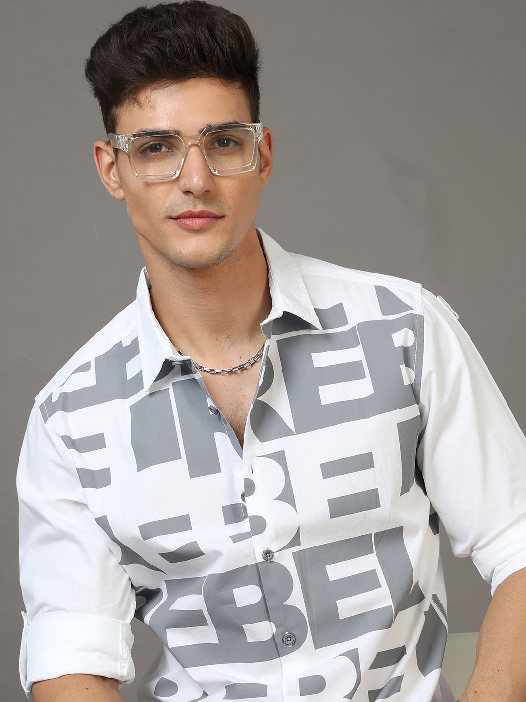 

HERE&NOW Men White Slim Fit Printed Cotton Casual Shirt